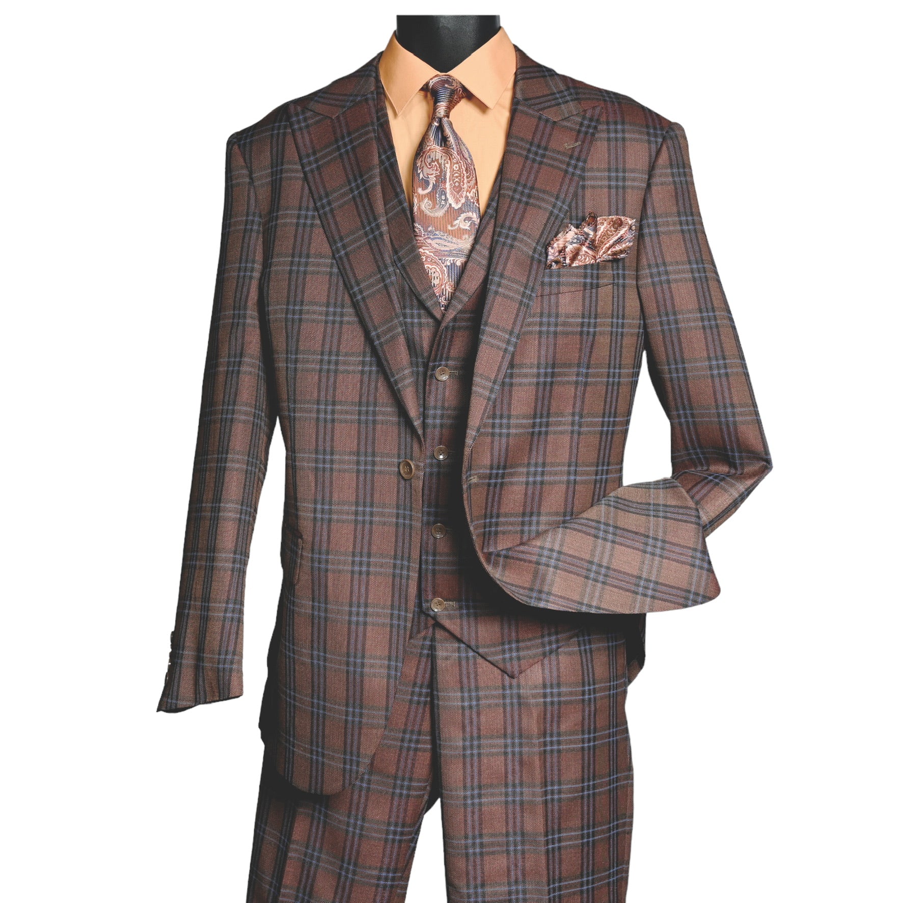 MAZARI: 3PC  Plaid Modern Fit Suit 2214